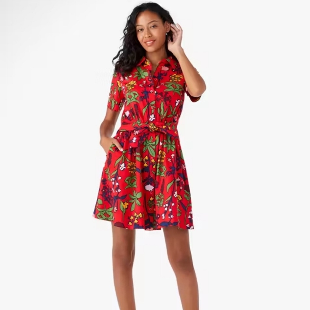 Kate Spade Botanical Garden Tie Waist Shirt Dress